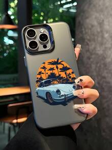 1 pieza Funda protectora para teléfono con patrón de coche pintado a mano, mate y anti-caída, con protección para la cámara