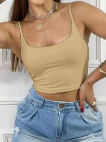 Women's Suplex Strap Crop Top For Summer - Light Yellow - View 2