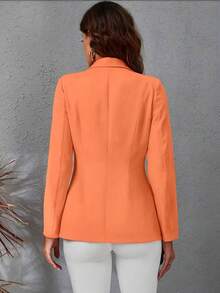 Women's Tailored Blazer Elegant Formal Jacket With Button - Apricot - View 2