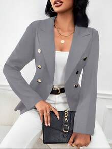 Women's Tailored Blazer Elegant Formal Jacket With Button - Grey - View 3