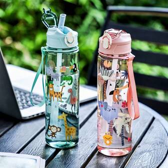 750毫升水瓶，4种款式可选 - 可爱防漏水瓶，大容量运动水瓶，耐热便携式水瓶，夏季户外运动水杯