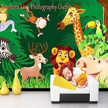 1 套新生儿摄影服装，钩针编织狮子动物风格连体衣，带帽子婴儿服装道具 - 彩色 - 查看 9