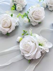 1pc/6pcs Polyester Rose Wrist Corsage, Casual Wedding Accessories For Bride, Bridesmaid, Wedding Party, Banquet Valentine's Day Accessories - Wrist Flower - View 11