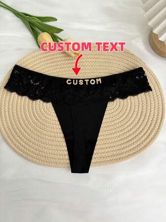 1pc Customized Sexy Women's Thong Panties, Personalized Crystal Letter Name Lingerie, Lace Splice Icy Silk Low Waist Seamless T-Back Panties, Sexy Lace Thong With Customized Letter, DIY Shiny Letter Name Underwear, Customized Wedding Gift, Bridal Panties, Anniversary Gift, Valentine's Day Gift, Birthday Gift, Wedding Gift, Gift For Her/Girlfriend/Wife,Bridallingerie