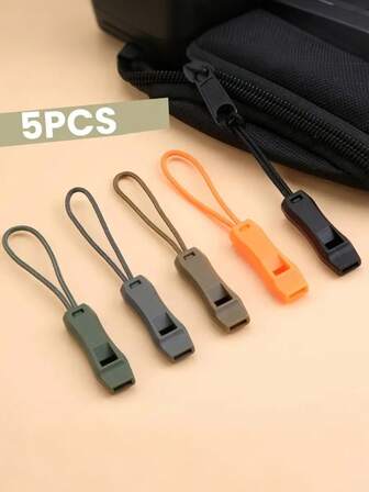 5-Piece Outdoor Survival Whistle Set: Portable Mini Whistle, Drawstring Buckle & Storage Bag - Ideal For Adventurers, Camping Gear & Accessories, Survival Equipment, Emergency Preparedness, Hiking Essentials, Lightweight Gear, Cord Locks, Reliable Construction, Sturdy Carabiners, Rescue Whistle, Adventure Tools, Survivalists, Campers And Hikers (Assorted Colors)