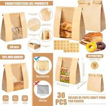 Bolsas de Papel Kraft para Pan 30PCS Bolsas Papel Grandes para Pan Casero Alimentos Bolsas de Pan Tostado para el Envasado de Bocadillos Sándwich Almacenaje Pastelería y Panadería - Como en la foto - Ver 1
