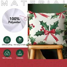 4 Stück Weihnachts-Stechpalmenblatt Illustration Design Kissenbezug Set, einseitig Muster 45*45cm