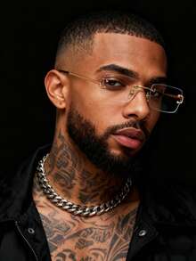 1pc Retro Small Frame Metal Eyeglasses Frame, Personalized Transparent Glasses For Men, Suitable For Street, Work, School - Gold - View 2