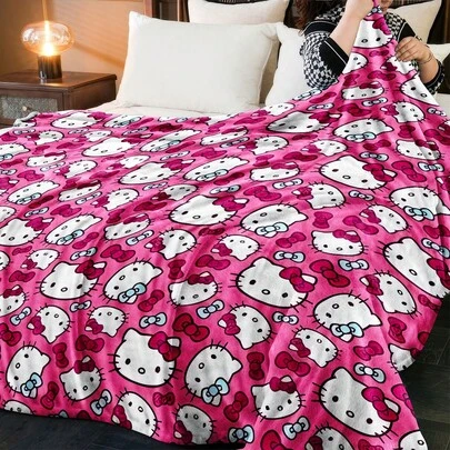  1 pezzo Coperta in flanella con stampa digitale a motivo Hello Kitty di Sanrio, morbida e calda, plaid adatto per viaggi, divano, letto e decorazione della casa, regalo ideale per compleanni o festività, adatto per tutte le stagioni