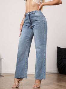 Vaqueros rectos y elegantes para mujer, con bolsillos prácticos y tejido elástico cómodo, de largo largo. - Azul - Ver 4