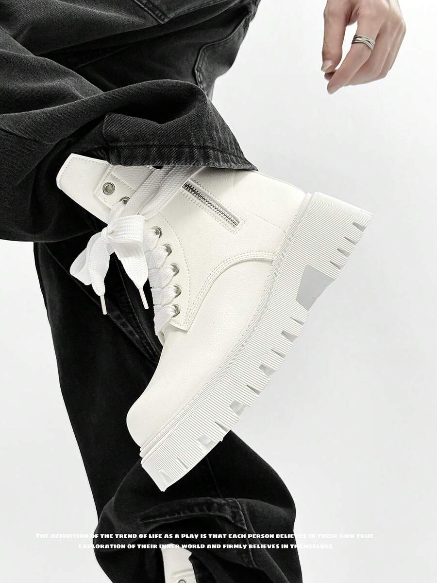 SLnU3 SLnU 3 Men's Fashion Casual Thick Sole Height-Increasing Boots Creative Personalized Design Lace-Up Double Zipper Punk Hip-Hop British Street Outdoor Versatile All-Season