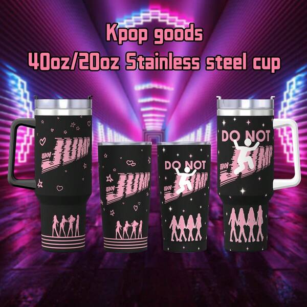 40oz/20oz NEGRO ROSA 9no Aniversario "JUMP" y "BLACK DEADLINE" Gira Mundial - Vaso aislado al vacío de acero inoxidable, inspirado en los álbumes "JUMP" y "BLINK", a prueba de fugas con asa y pajita, aislado para bebidas calientes/frías (café/té/chocolate caliente), reutilizable y divertido coleccionable de Kpop - ¡Perfecto para la escuela, los viajes, el Día de San Valentín y los fanáticos!