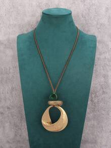 1 件时尚金色扭曲水滴吊坠波西米亚风格长毛衣项链，女士珠宝礼物 - 扭紋水滴金黃色 - 查看 3