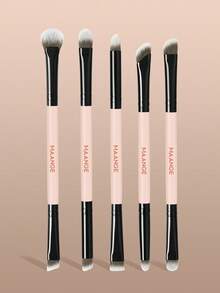 MAANGE 5 pezzi Premium Pennelli per trucco occhi in fibra sintetica, a doppia testina per uso doppio, pennello per ombretto, eyeliner, sopracciglia, correttore, contouring, contorno naso e dettagli, adatto per trucco liquido, in crema e in polvere - per sfumare, mescolare e pennelli per il viso, regalo per donne e ragazze