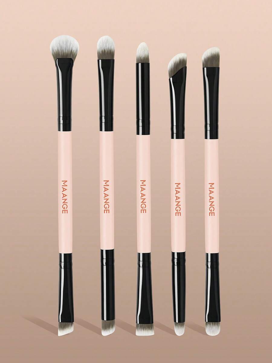 MAANGE 5 pezzi Premium Pennelli per trucco occhi in fibra sintetica, a doppia testina per uso doppio, pennello per ombretto, eyeliner, sopracciglia, correttore, contouring, contorno naso e dettagli, adatto per trucco liquido, in crema e in polvere - per sfumare, mescolare e pennelli per il viso, regalo per donne e ragazze