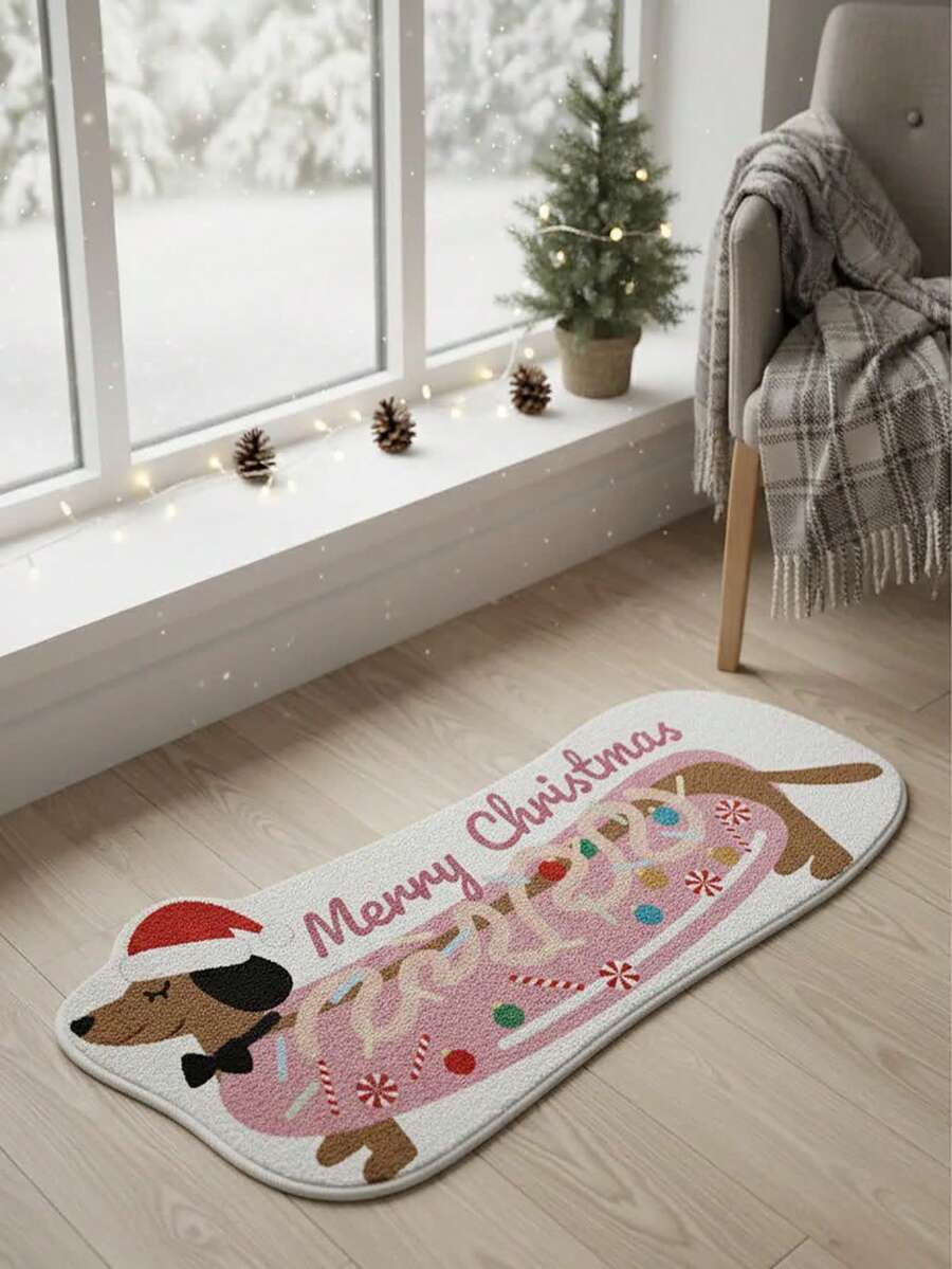 1pc Christmas Dog Asymmetrical Decorative Carpet, Christmas Snowflake Bedroom Decor, Small Rug, Carpet, Home Decor, Living Room Carpet, Small Living Room Rug, Bedroom Carpet, Living Room Home Decor, Outdoor Rug, Washable Plush Carpet, Thick Carpet, Fluffy Carpet, Autumn/Winter Carpet - Multicolor - View 1