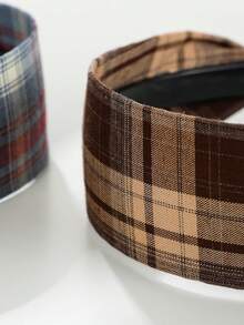 مشبك شعر فتاة كيوت بنمط المربعات، بطراز مدرسي، بلون بيج