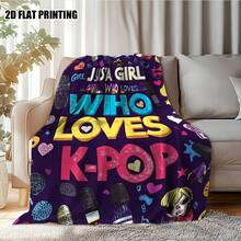 1pc Ultra-Soft K-Inspired Flannel Throw Blanket - Twin Size K-Drama Girl Group & Artist Design With Music Notes & Korean Phrases - All-Season Couch, Bed, Camping Blanket Fans - K-Lovers, Bed Cover, Pattern, Plush Fabric, Cozy Material, Home Decorators - Multicolor - View 8