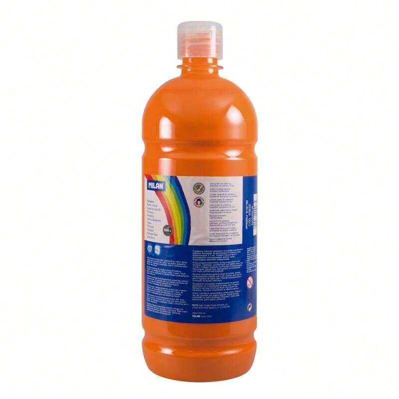 Milan Tempera Paint Bottle 1000ml - Dosing Cap - Quick Drying - Mixable - Orange - Orange - View 1