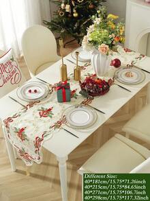 1pc Christmas Mesh Fabric Chain Embroidered Table Runner, Candle Decor For Kitchen, Dining Table, Desk, Coffee Table, Vanity, Home Decor, Christmas Atmosphere For Living Room, Bedroom, Yard, Indoor Outdoor, Outdoor Furniture, Camping, Villa, Merry Christmas, Holiday, Party, Cabinet, Family Gathering, Holiday Decorations, Party & Wedding Decorations Series