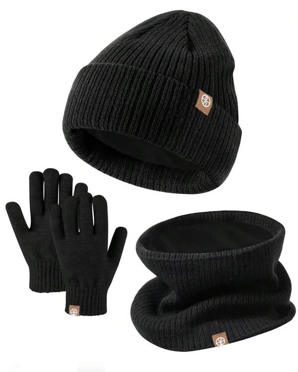 (1 Stück) Modische neue Winter-Strickhandschuhe, Mützen und Schals dreiteiliges Set, warme Mütze für draußen dreiteiliges Set