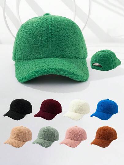 1pc Soft Lamb Wool Baseball Cap, Korean Style, Flattering, Suitable For Autumn/Winter