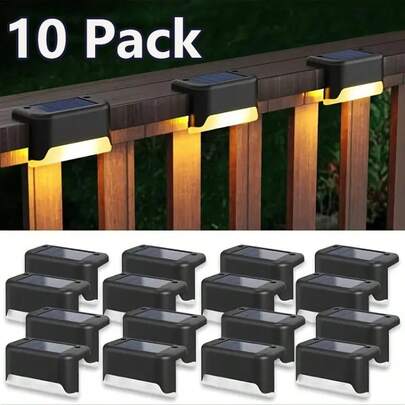 10pcs Outdoor Solar Deck Step Light, IP65 Waterproof Solar Deck Light, Solar Fence Light, Solar Step Lights Led Solar Powered Lights, Used For Outdoor Stairs, Fences, Gardens, Balconies, Yards, Terraces, And Channel Decoration - Warm White LED Light
