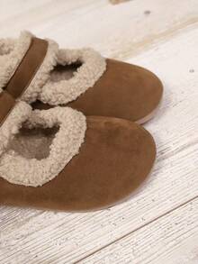 幼儿保暖毛绒魔术贴圆头平底套脚毛绒鞋,适合秋冬季穿着 - 黃色 - 查看 7