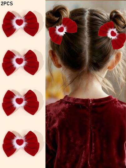 2 szt. czerwonych spinek do włosów dla dziewczynek, aksamitne serduszka, spinki krokodylkowe, kokardy do włosów dla dzieci, modne akcesoria do włosów dla maluchów, prezenty na przyjęcie i sezon jesienno-zimowy