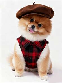 LUCKIE LABO 1 pieza Camisa de mascota de poliéster con estampado de cuadros sencillo, antiparasitaria, reduce la pérdida de pelo, aislante, transpirable para gatos y perros de interior/exterior - Rojo - Ver 3