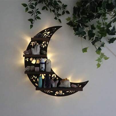 1pc Moon Shaped Floating Crystal Jewelry Display Stand, Wall Decor For Bedroom, Living Room, Halloween And Christmas Decoration