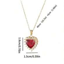 1pc Women's Elegant Red Heart Pendant Necklace, Gold Stainless Steel Chain, Suitable For Valentine's Day, Mother's Day & Birthday Ladies' Necklace - 紅色 - 查看 5