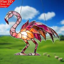 1 pieza Elegante atrapasol de vidrio con diseño de flamenco - Diseño acrílico 2D vibrante, perfecto para sala de estar, dormitorio, patio - Decoración colgante con tema tropical, regalo ideal para amantes de las aves, decoración de flamencos