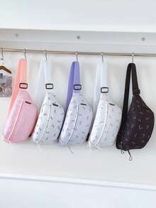 1 Stück Vorderer Reißverschluss Bedruckter Schleifen Nylon Stoff Lässige Brusttasche, geeignet für Teenager Mädchen, weibliche Studenten, Erstsemester und Büroarbeiter, perfekt für Büro, Uni, Arbeit, Geschäft, Pendeln, Outdoor, Reisen, Ausflüge, erster Schultag College Stil Hüfttasche