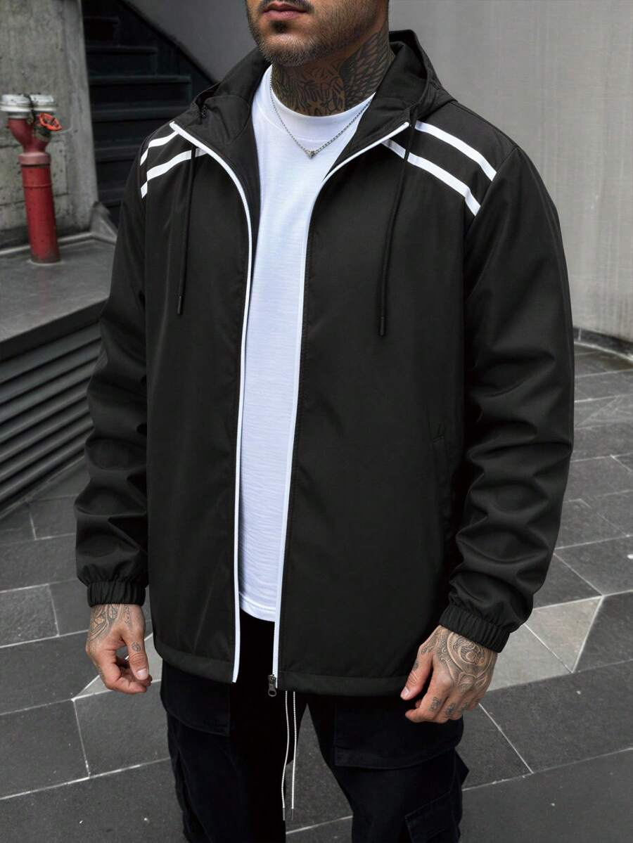 Chaqueta con capucha con cremallera frontal de manga larga para hombre, adecuada para otoño/invierno