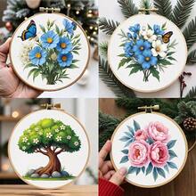 1 Set Kit de bordado para principiantes, patrón decorativo de punto de cruz impreso, 20x18.5cm Set de bordado DIY, incluye patrón, hilos, aro, agujas, instrucciones, regalo ideal para Halloween, Acción de Gracias, San Valentín, Navidad, Cumpleaños