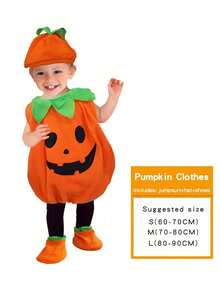 2025 可爱南瓜万圣节婴儿服装套装 - 3 件橙色南瓜套装，配南瓜帽和靴子 - 万圣节派对角色扮演 - 橘色 - 查看 16
