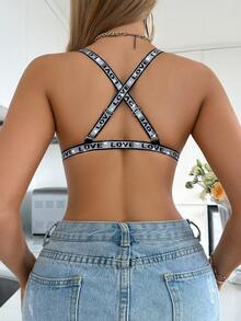 1pc Women's V-Neck Silver Ribbon Lingerie, Luxurious Sexy Bra With Multiple Wearing Ways