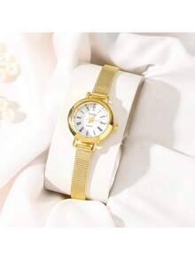 JUSMI 1pc/Set Elegant Fashion Vintage Style Round Dial Women's Watch, Suitable For Daily Matching, Birthday, Gift For Her, Anniversary, Year-End Promotion, Singles' Day, Halloween Promotion And Other Holiday Gifts - Gold - View 5