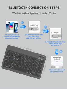 Keyboard Case Compatible With Ipad A16 (11th/10th Gen), 9th/8th/7th Gen (10.2"), IPad Air (10.9"/11"), Made Of TPU Flip Cover PMMA PU Leather, Includes Wireless Bluetooth Keyboard (150mAh Battery) And Stand, Black - Black - View 7