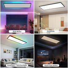homefire LED Panel 100 X 25cm Ceiling Light - Ceiling Panel Black Flat 24W Ceiling Lamp Stepless Dimming 10%-100% Kitchen Lamp With Night Light Function RGB Four Modes For Study Internet Cafe - 24W -100 x 25CM RGB+Dimmbar - Xem 5