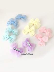 10pcs Mesh Pearls Bow Hair Clips, Colorful Bangs Clips For Daily Use