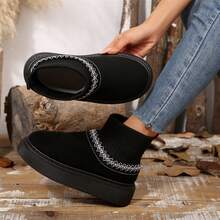 Boots For Women Winter Outdoor Snow Short Ankle Boots Platform Warm Lined Fuzzy Fluffy Shoes Indoor - 黑色 - 查看 5