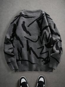 1件青少年男童休闲户外运动宽松街头风纹理加厚保暖针织衫，春/秋/冬