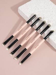 MAANGE 5 pezzi Premium Pennelli per trucco occhi in fibra sintetica, a doppia testina per uso doppio, pennello per ombretto, eyeliner, sopracciglia, correttore, contouring, contorno naso e dettagli, adatto per trucco liquido, in crema e in polvere - per sfumare, mescolare e pennelli per il viso, regalo per donne e ragazze