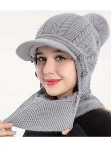 1 pezzo Cappello paraorecchie invernale lavorato a maglia con sciarpa - Foderato in pile termico per donna, berretto con copertura per il viso per climi freddi, ultra caldo per sci/snowboard/uso quotidiano, balaclava da donna
