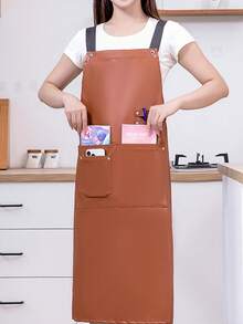 1 Piece High Quality Adjustable Apron - Buckle With Front Pocket Design - Easy To Clean Imitation Leather Apron For Chefs, Home Kitchens, BBQs, Waiters, Salons - Available In Red/Black/Coffee, Professional Look, Easy To Clean Material - Multicolor - View 10