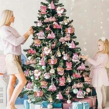 12pcs - Pink Pendant Vintage Wooden Decoration Rural Farmhouse Pendant, Christmas Pendant Gift