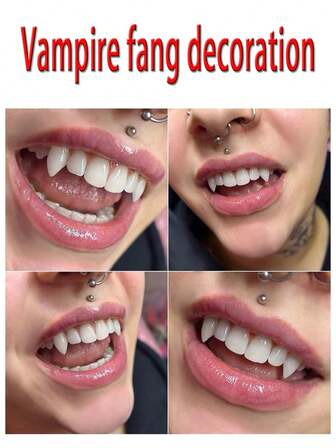 1 对独特的吸血鬼尖牙装饰，男女通用万圣节舞台道具派对配件