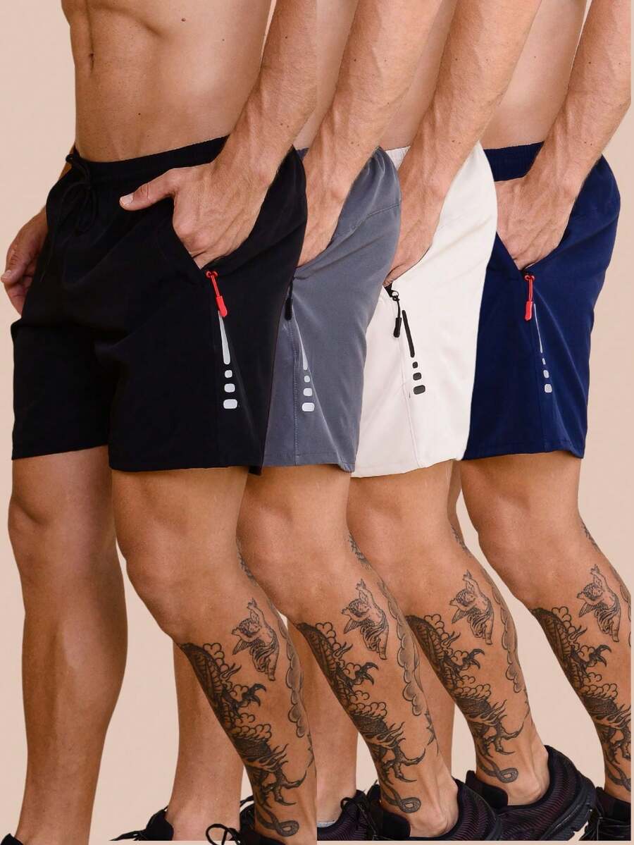 Kit With 4 Shorts/Bermuda Shorts Men's Tactel Elastane Beachwear Premium Elastane Fabric Clothing 2025 Summer Spring Spring / Summer Regular Fit Drawstring Pocket For Going Out Night Holiday Sports Cycling New Year Father's Day All Seasons - 黑色 - 查看 1